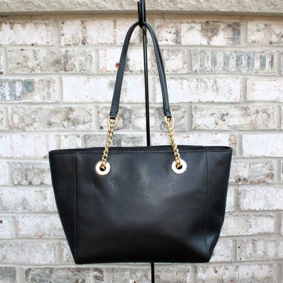 Coach Black Pebbled Leather Chain Tote Bag 57107 Turnlock Gold Hardware Dust Bag - Picture 6 of 16